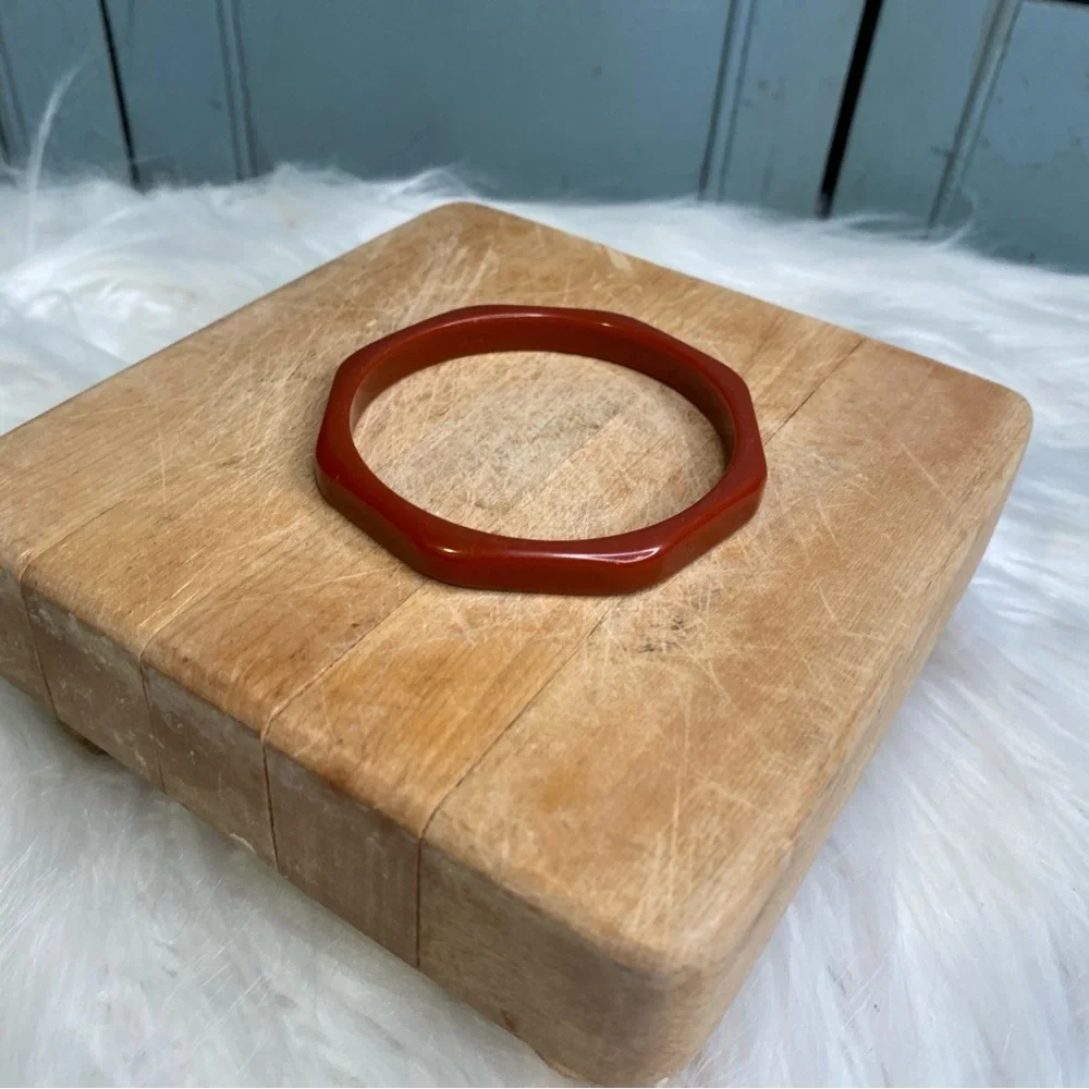 Vintage Acrylic Octagonal Bangle Bracelet Caramel Brown Color